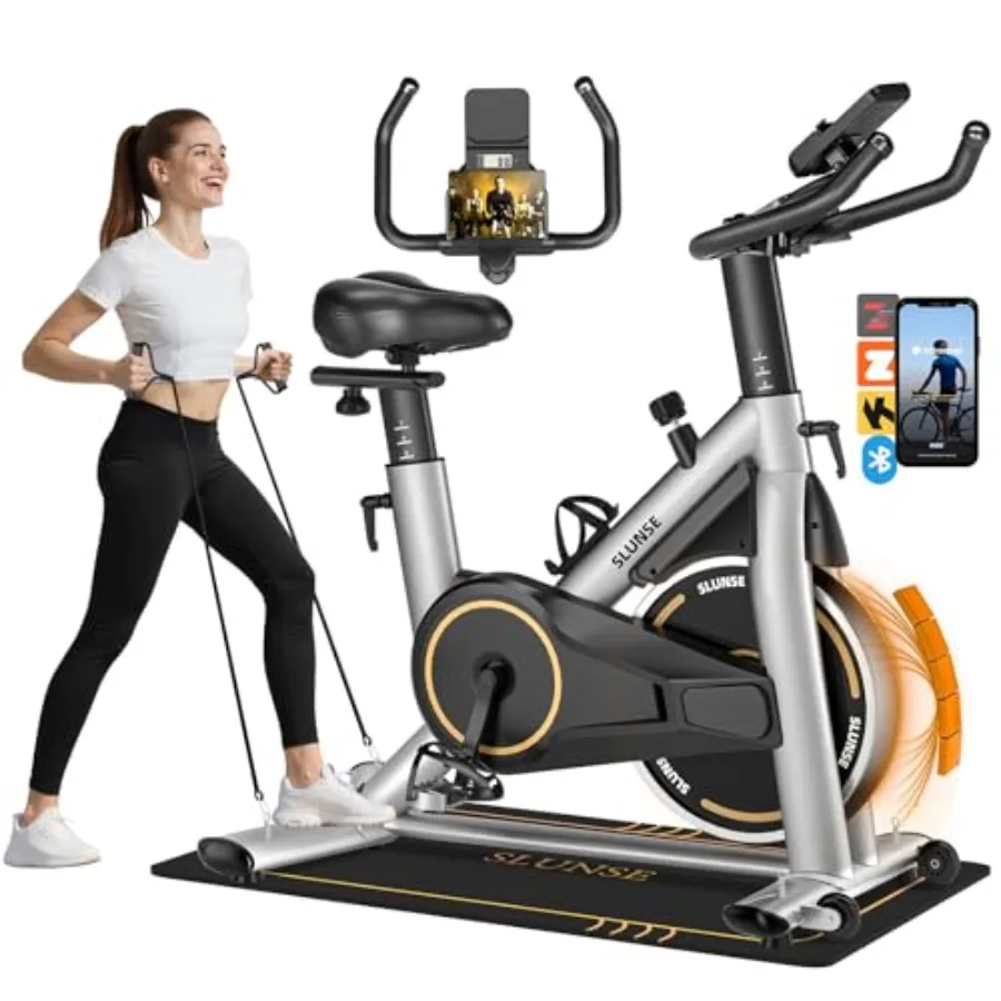 

Adjustable Magnetic Resistance Exercise Bike for Home with App Compatibility Silent Indoor Cycling Bike in Black 350lbs Weight