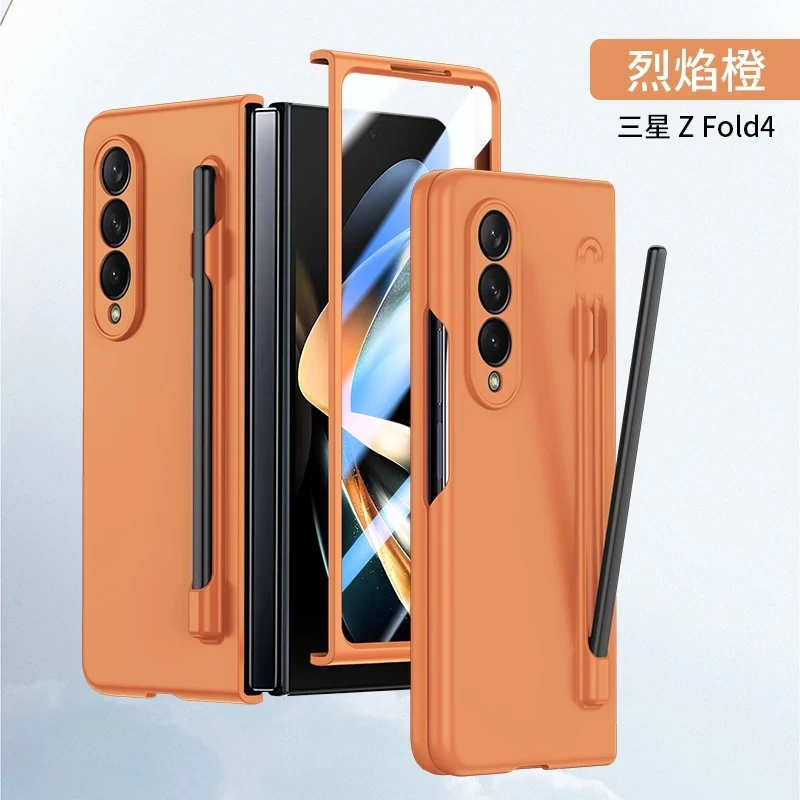 

With Pen Slot Case For Samsung Z Fold 5 Skin Feel Fold4 Fold3 Shockproof Cover Holder Hard PC Protection For Galaxy Fold5 Shell