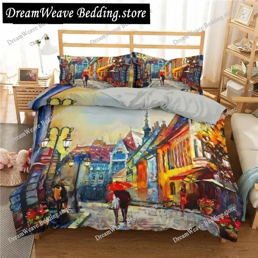 Paris Tower Oil Bedding Set Duvet Cover 3d Bedding Fashion Design Decoration King Duvet Cover Set Double Bed Set Bedding Sets