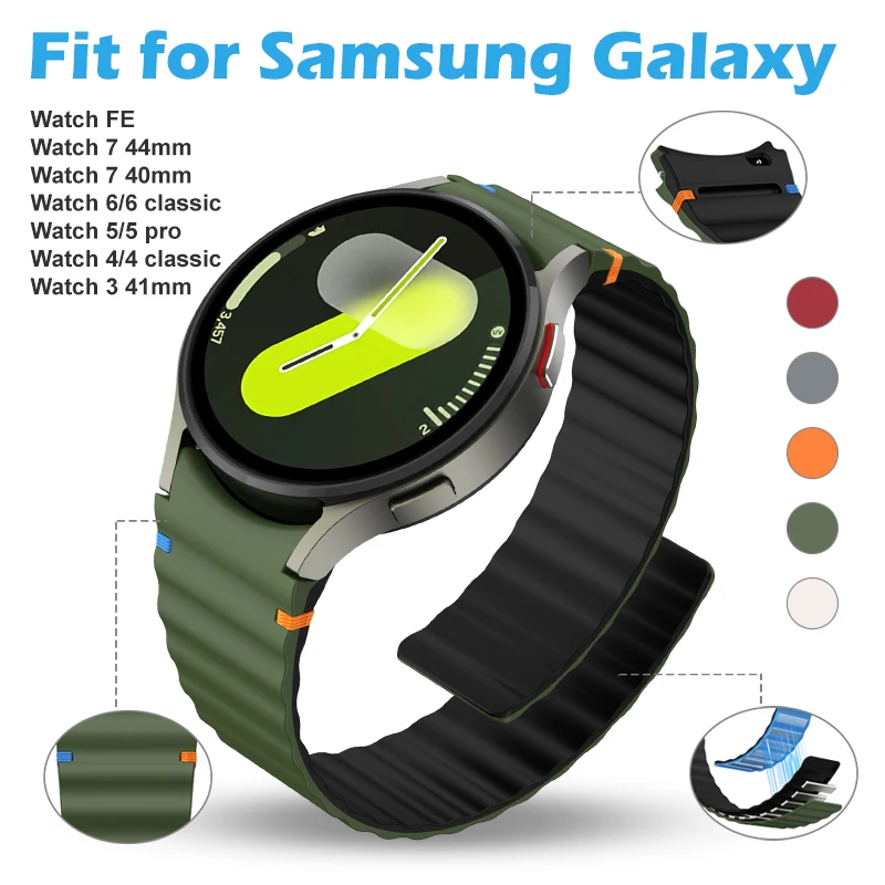 حزام مغناطيسي لساعة Samsung Galaxy Watch 7 FE بتغطية كاملة حزام رياضي مناسب لساعة Samsung Galaxy Watch 5 Pro/6 Classic/4 Classic