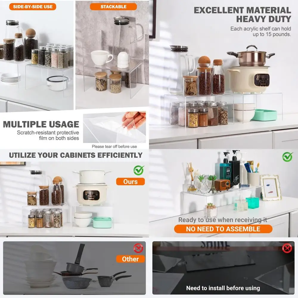 

Набор прозрачных акриловых кухонных органайзеров: 4 предмета решения для хранения специй, тарелок и полков для кладовой