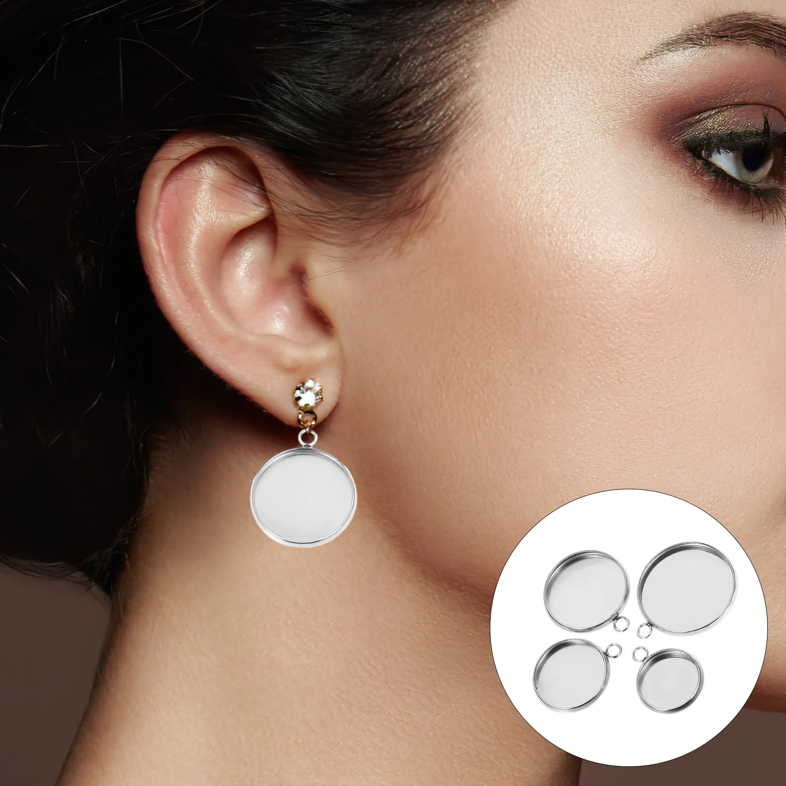 

80 Pcs Base Stainless Steel Pendant Accessories Jewelry Trays Bezel DIY Making for