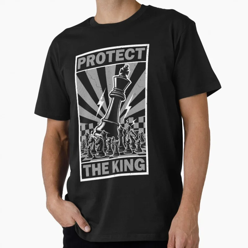 

Vintage Chess Player Funny Propaganda Protect The King Gift T shirt Large size Tops Game Graphic Print Clothes S-6XL