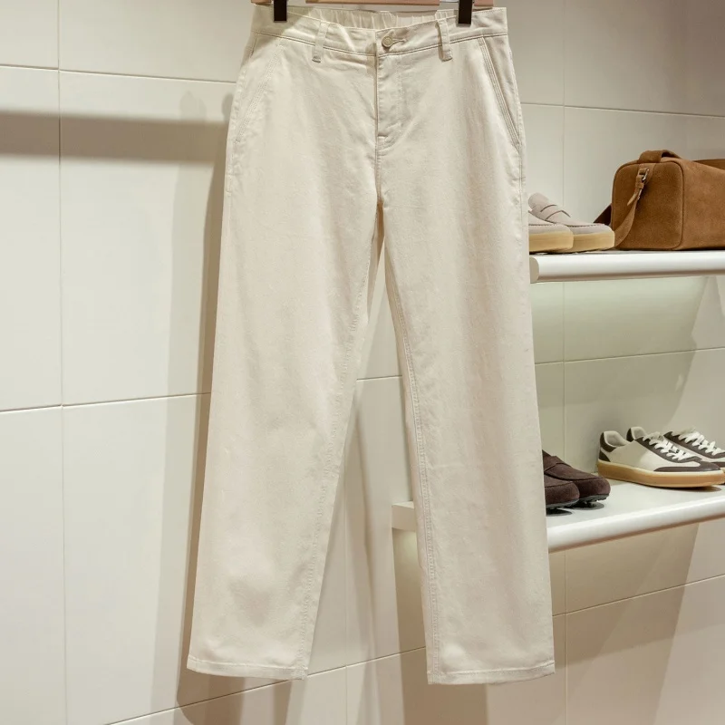 Selected combed cotton ready to wear washed men's versatile loose straight leg casual pants
