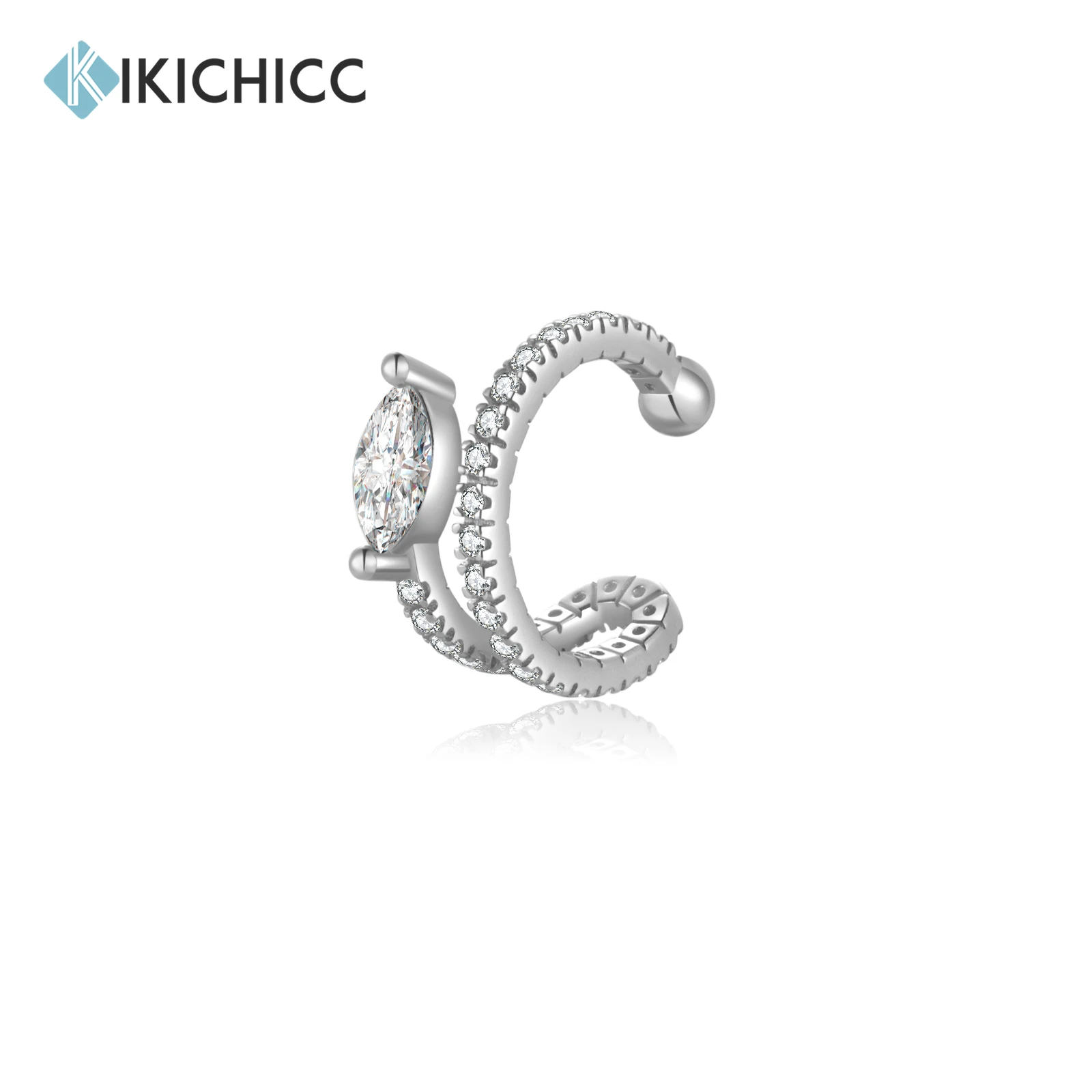 KIKICHICC 925 Sterling Silver 2023 Clear CZ Marqulse Earcuff Cuff Earring Non Piercing Clips Luxury Fine Jewelry Gift