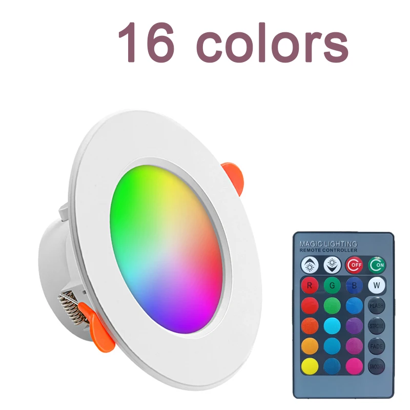 Grille Lamp 15W with Remote Control RGB Dimmable Recessed LED Spot Lamp Modern Home Lighting Fixtures Round Ceiling Downlight