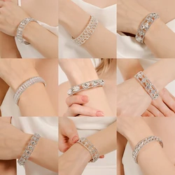 Luxury Roman Crystal Bracelet For Women Fashion Chain Bracelets Rhinestone Bangle Bridal Wedding Jewelry Accessories