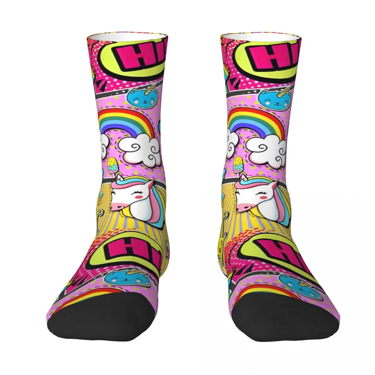 Colorful Girly Comic Book Pop Art Socks Four Season Casual Men's Women's Socks Cute Soccer Socks