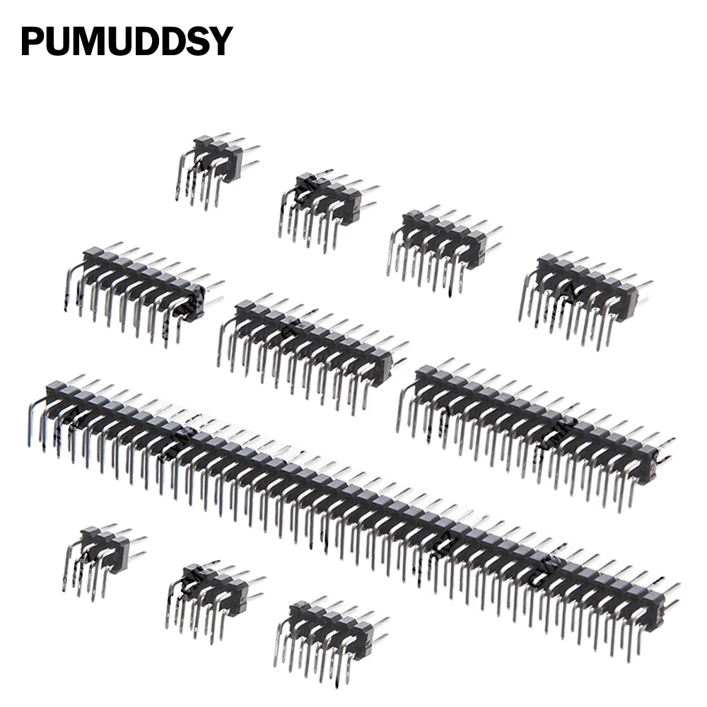 10PCS 2.54mm 10/12/15/40P Double Row 90 Degree Curved Needle Pin Header Connector IC Electronic components 2X3/4/5/6/8