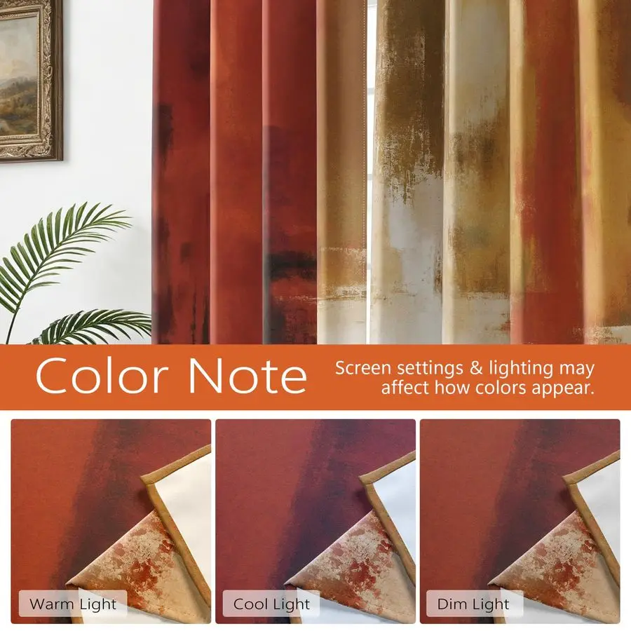 Cortinas laranja queimadas, 2 painéis, abstrata, ferrugem, escurecimento, ilhó, cortinas de janela, tratamentos decorativos modernos para janela fo