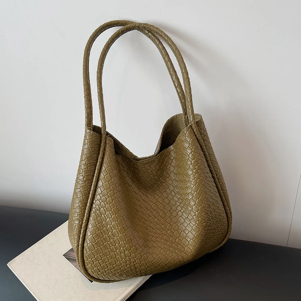 Women Woven Texture Tote Bag Big Capacity Retro Shoulder Bag Versatile Top Handle Bag Armpit Hobo Bag Commuting Bag