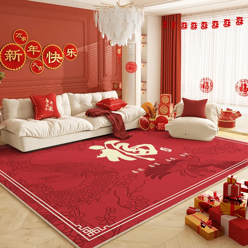 VIKAMA New Year Living Room Carpet New Year Red Festive Atmosphere Sense of Decoration Christmas Tree Floor Mat Home Decor