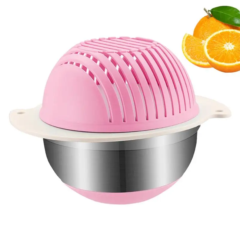 Multifunctional Kitchen Drain Basket Stainless Steel Cutting Tool Vegetable Cutter With Drain Basket For Onion Garlic Salad