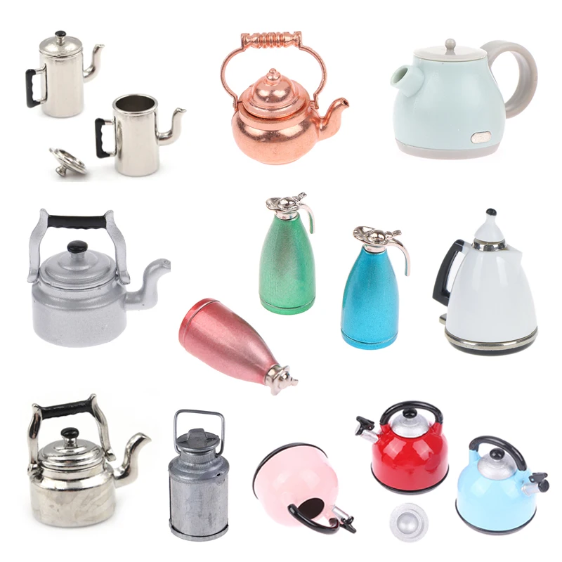 Doll House Decoration 1/12 Mini Alloy Kettle Simulation Teapot Model Toys Dollhouse Miniature Accessories