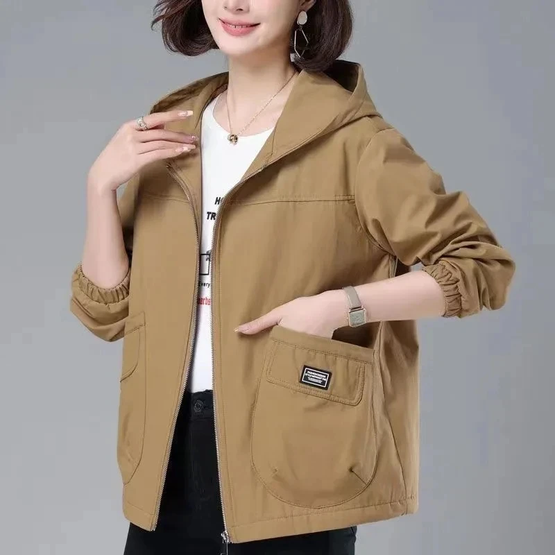 

2023 New Autumn Women’s Jacket Long Sleeve Casual Windbreaker Female Hooded Pocket Zipper Bomber Jacket Femme Streetwear Outwear