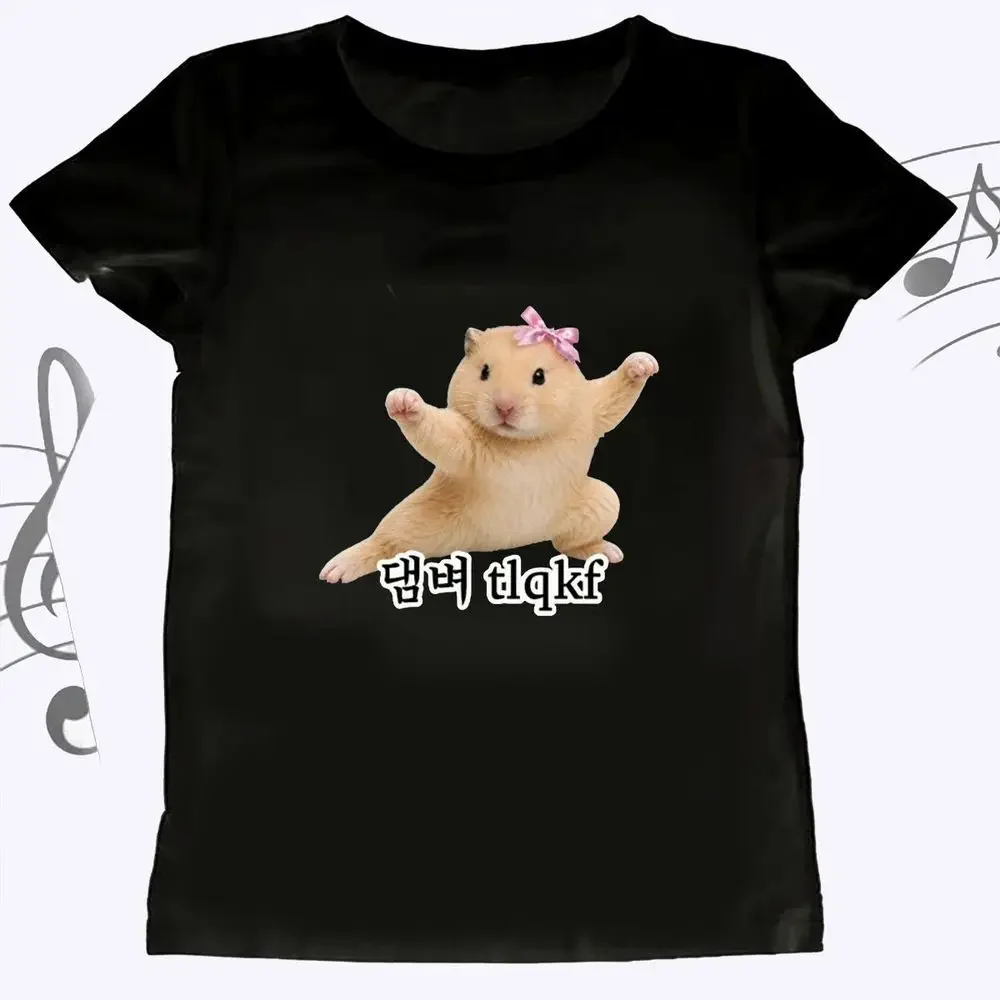 Lustiges Hamster-T-Shirt mit Meme-Grafik, Damen-Sommer-Kurzarmshirt, süßer Kawaii-Print, lässige Damenmode, Harajuku Y2k-Top – Detail 1