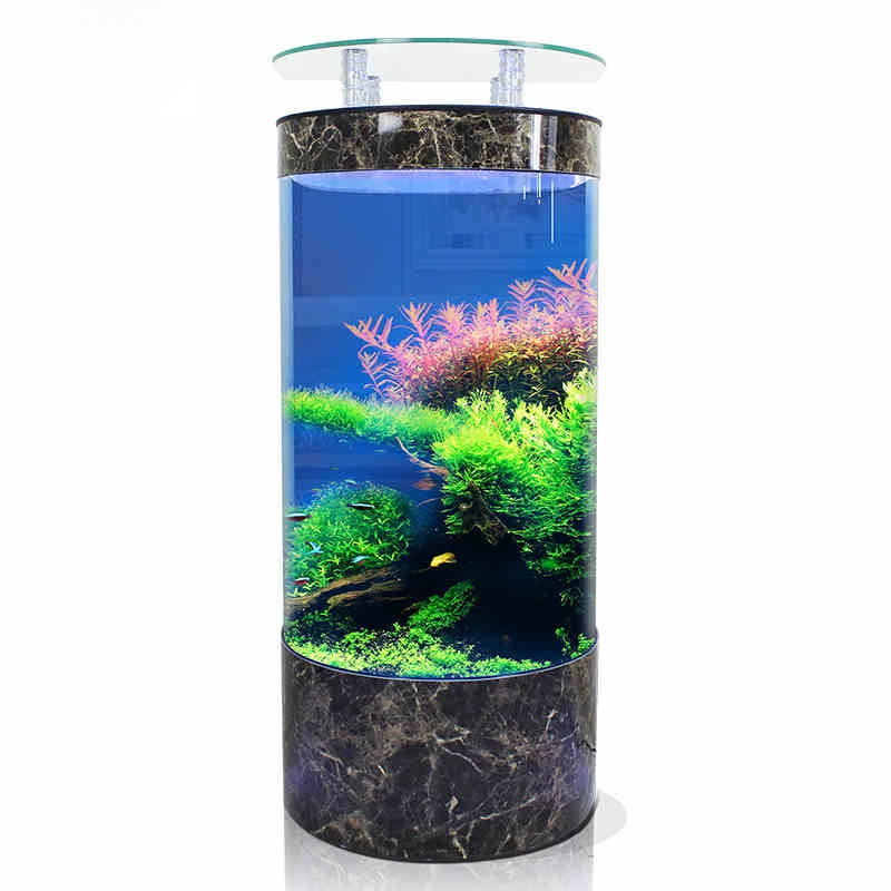 Large scale aquarium in living room, ecological vertical cylindrical semi-circular one click water changing fish tank