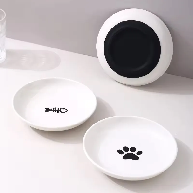 Ceramic Pet Bowl with Silicone Pad for Home Use Fish Bones Cat Claws Food Basin Non Slip Cat Dish Cat Food Tray Pet Feeder