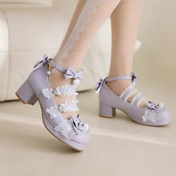 Size 30-48 Lolita Princess Shoes Cos Loli Tea Party Jk Leather Shoes Purple Japanese Sweet Loli High Heels