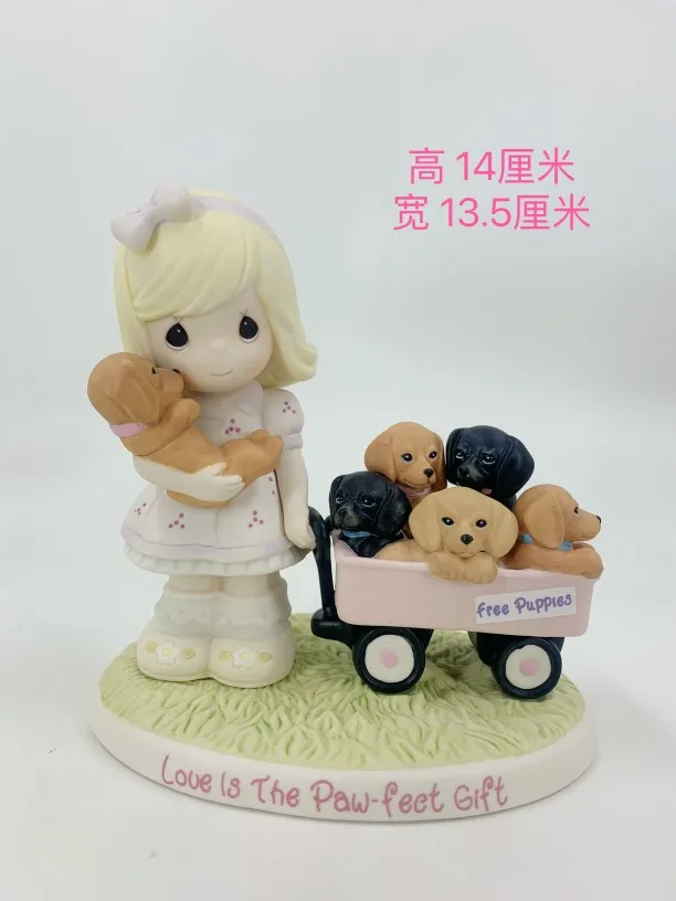 

"Love Is The Paw Feet Gift"Precious Moments Girl and Puppies Figurine Ceramic Home Desktop Ornaments Children's Room Decoration