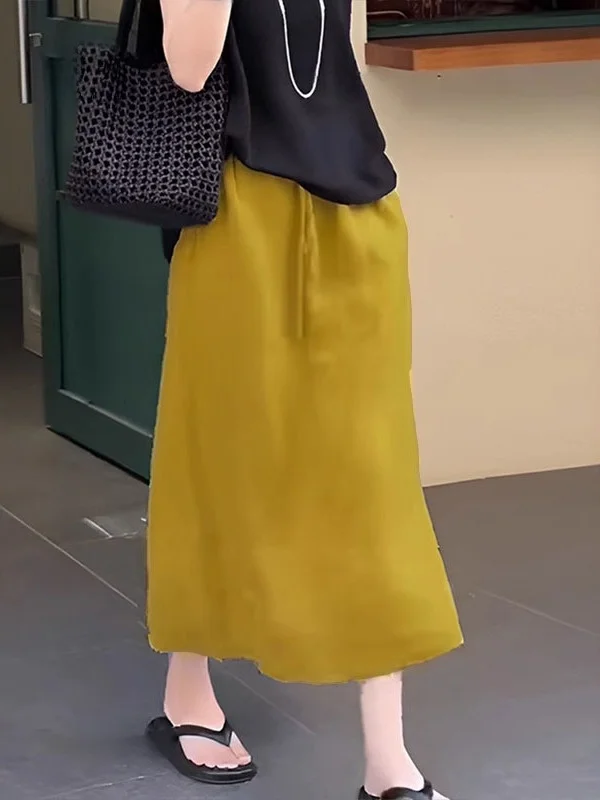 

Casual Straight Leg Linen Skirt Women's plus Size Design Slimming Versatile No Tag Bule Midi Skirt for plus Size Women