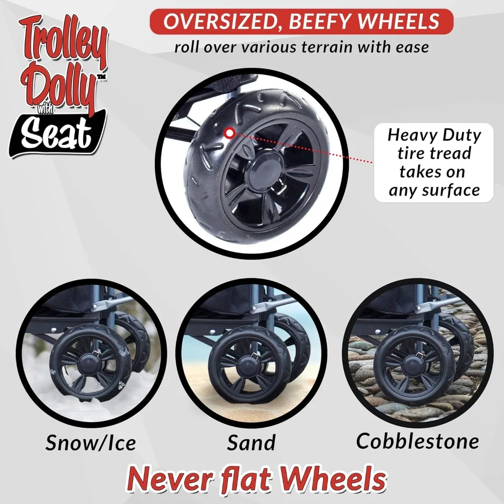 Trolley Dolly with Seat, Black Shopping Grocery Foldable Cart Tailgate