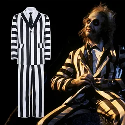 Anime Adam Cosplay Costume Black and White Striped Suit Jacket Shirt Pants Uniform Halloween Party Outfits for Adult Men Cosplay