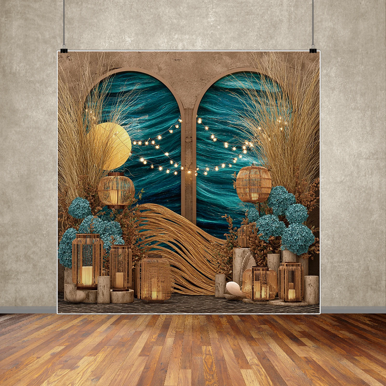 MOON.QG Boho Draping Flowers Backdrops For Photography Pampas Grass Arch Curtain Backgrounds Photocall Shooting Party Supplies #3