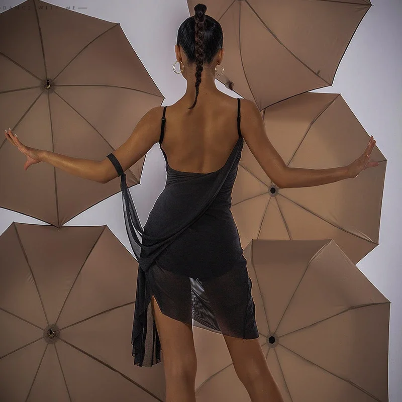 Novo vestido latino de malha com um braço, padrão nacional, roupas de dança de salão, vestidos femininos para prática de palco sl6911