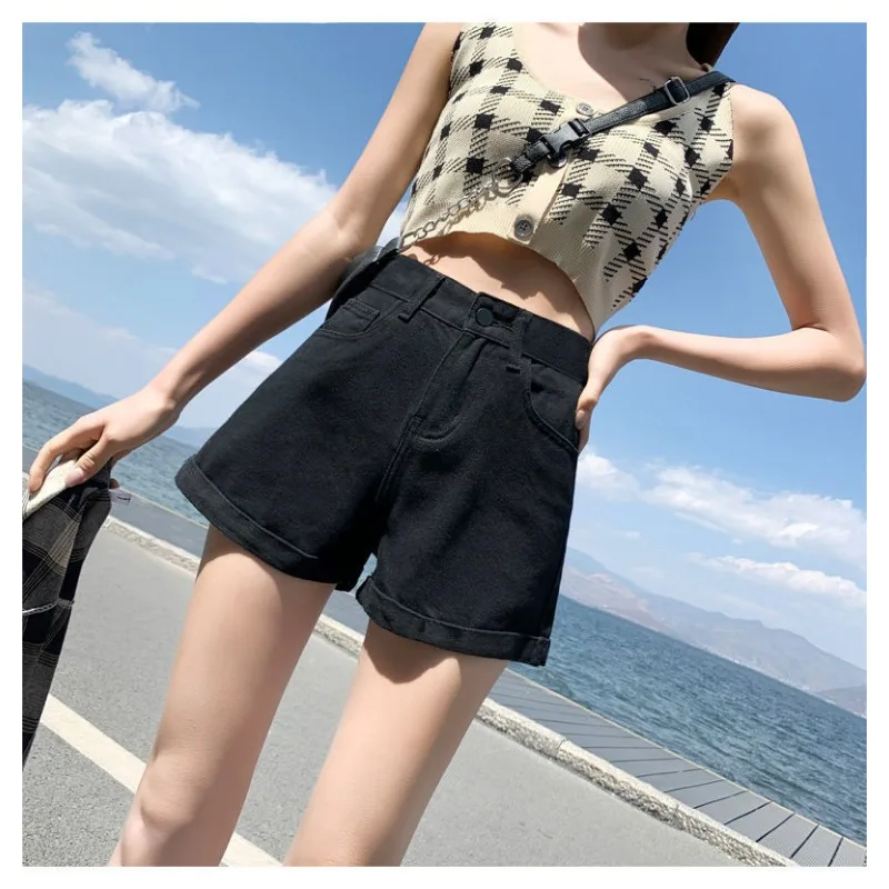 

Denim Shorts Women's Summer A-line Wide Leg High Waist Slimming Casual Shorts Short Jeans Women