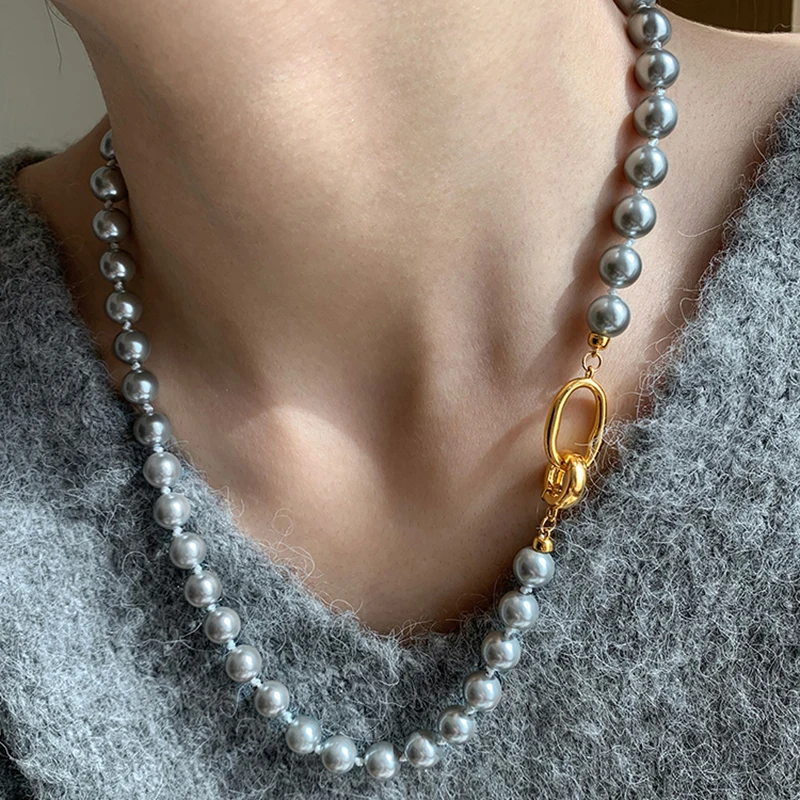 French Romantic Vintage Beaded Chain Gray White Pearl Pendant Necklace 2024 For Women\'s and Girls Sexy Jewelry Neck Accessories