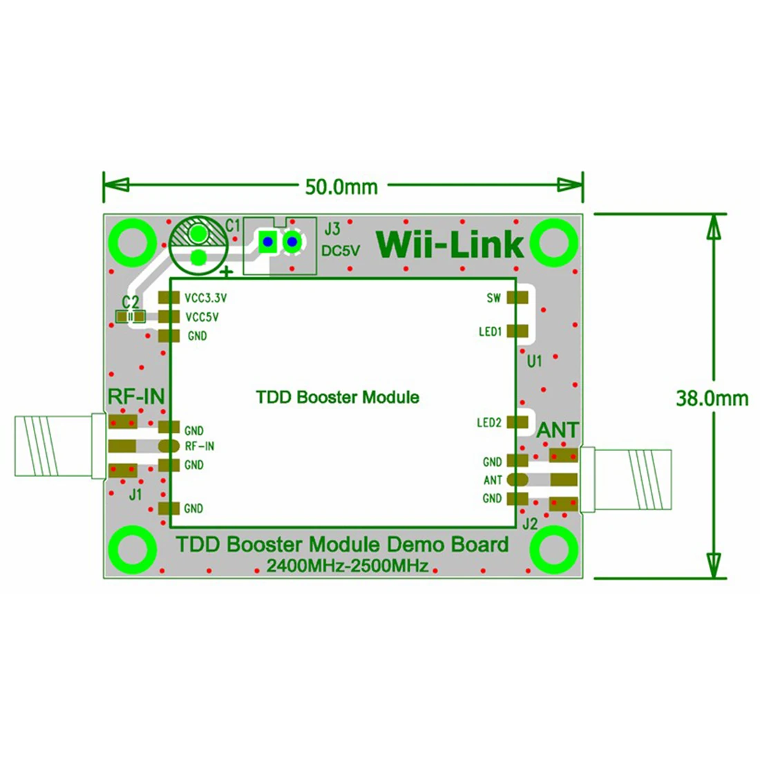2.4G Power Amplifier 2W Routing Signal Amplifier for WiFi/ZigBee Signal Enhancement TDD Booster Module Demo Board w/ 6DB Antenna