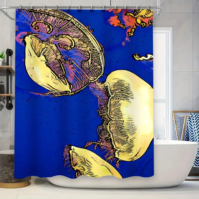 

Художественная занавеска для душа с принтом медузы, водонепроницаемая ткань, декор для ванной комнаты, доступный индивидуальный размер