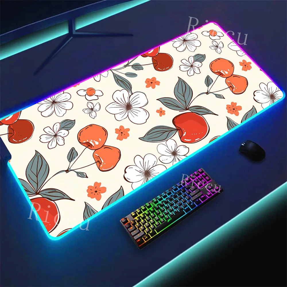 

RGB Large Mouse Mats Carpet Keyboard Deskmat Strawberry Pattern XXL Mouse pad Large Anime Gaming Accessories Mause Pad E-Sports