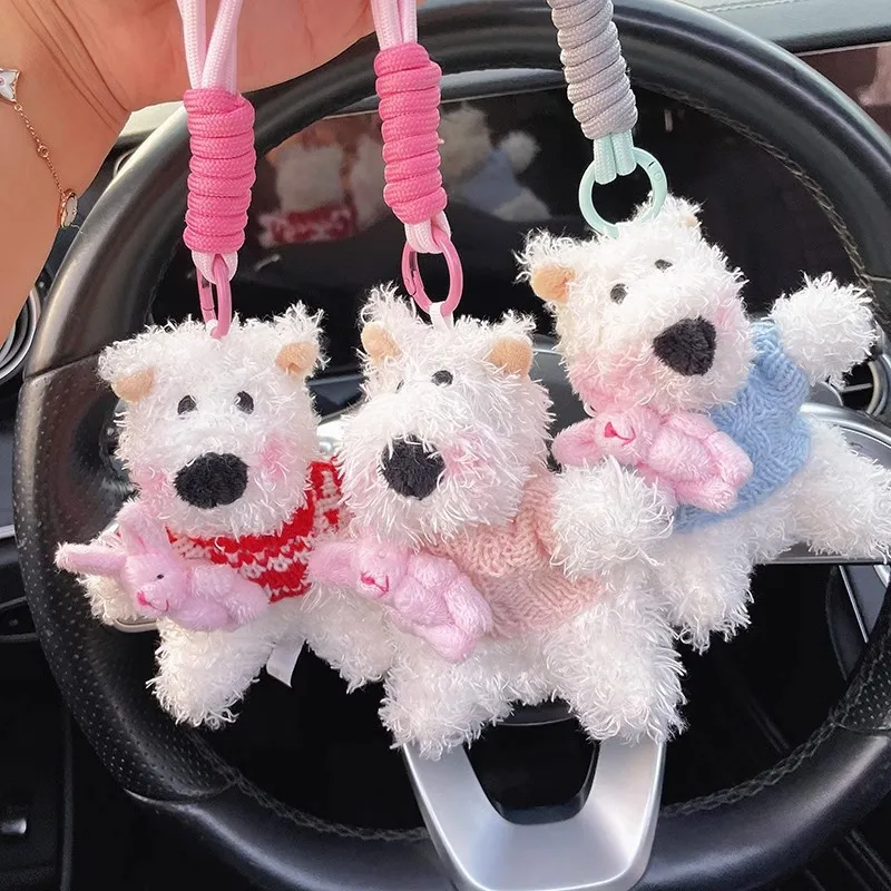 Cute West Highland White Terrier Plush Keychain for Car Keys, Trendy High-End Bag Charm, Key Ring Lanyard for Women