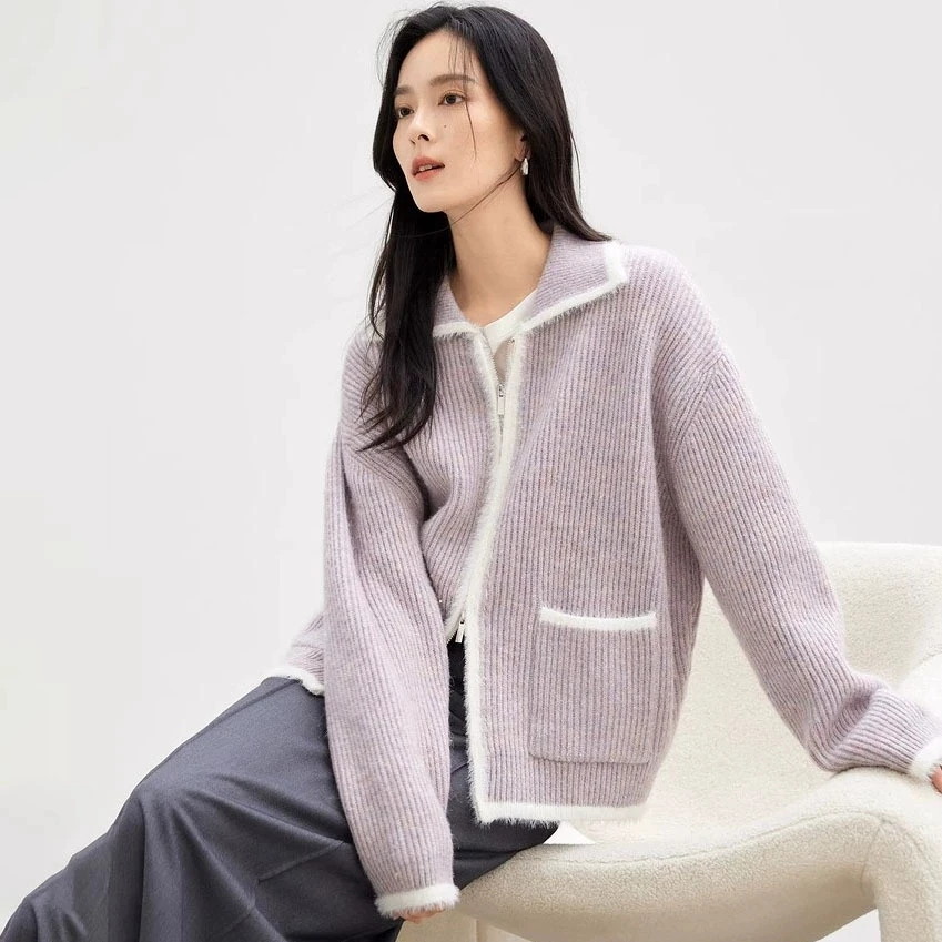 

Женский осенне-зимний новый милый вязаный кардиган на молнии с имитацией норки, свитер, куртка 202, осень-зима