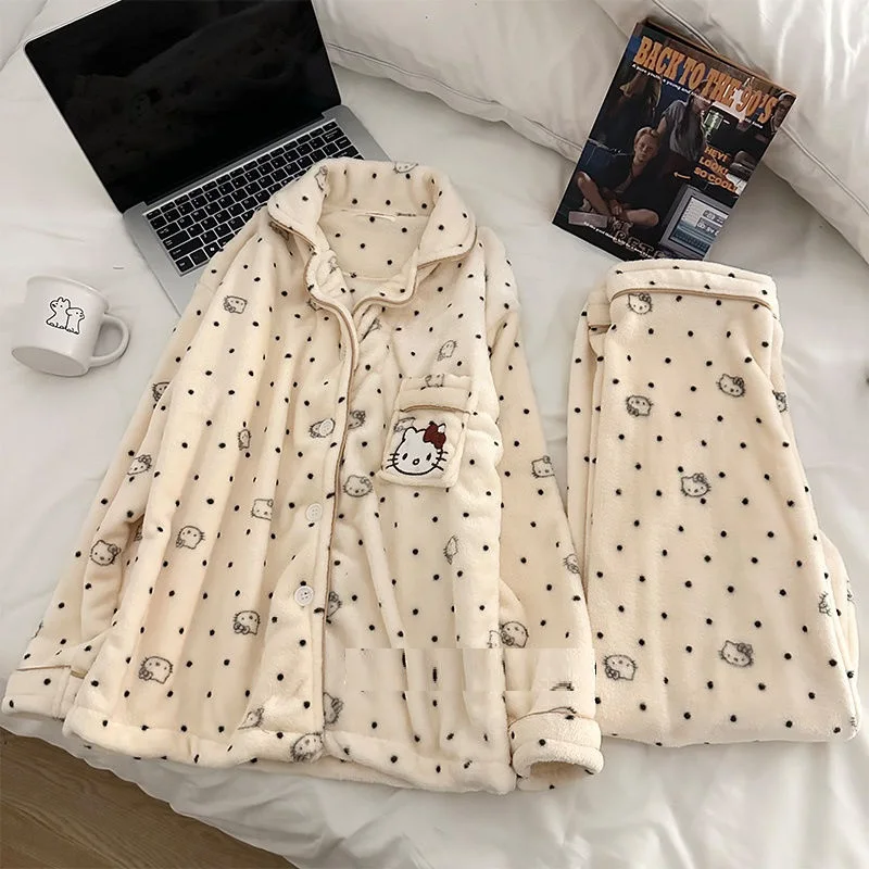 

Sanrios милые пижамы Hello Kittys Kawaii брюки с длинными рукавами домашние милые повседневные удобные свободные мягкие принты креативная горячая распродажа