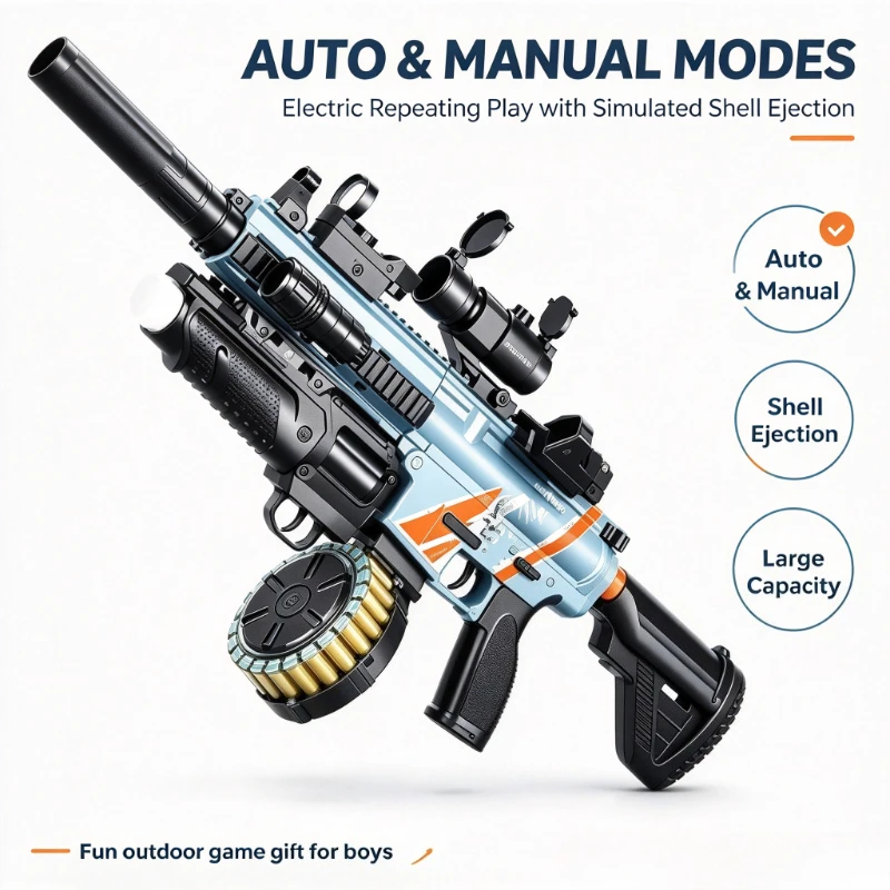 M416 Style Soft Dart Blaster, Shell Ejecting, Auto & Manual Modes, Electric Repeater, Outdoor Game Gift for Boys