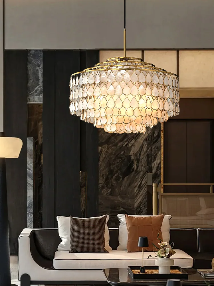 

Романтические люстры в виде ракушек в стиле Францы, светодиодные потолочные подвесные светильники для фойе для гостиной, роскошные латунные трубчатые декоративные люстры