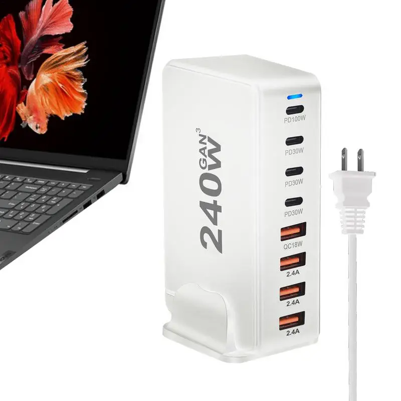 

240w USB C Charger 8-Port Multiple Port Pd Charging Station Pd QC Super Fast Charging Laptop Power Adapter For Charging Laptops