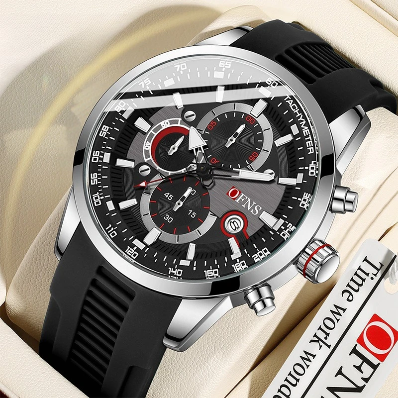 

Брендовые мужские часы с резиновым ремешком, календарем, шестью стрелками, маленьким циферблатом, многофункциональные, с функцией хронометража, водонепроницаемые.