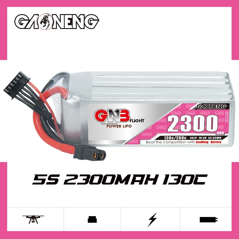 

GAONENG GNB 2300mAh 5S 130C 260C 18.5V XT60 LiPo Battery 250-330mm Brushless Drone Blade Scimitar LRX Quad Align RC Plane