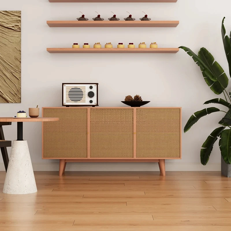 

Скандинавский ротанг из цельного дерева для хранения в гостиной, японский настенный шкаф для хранения в столовой