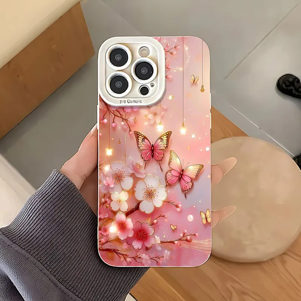 Pink Butterfly TPU Luxury Phone Case For Samsung Galaxy S25 Edge S26 Note 20 Ultra Plus A55 A56 A54 A53 A36 A34 A35 A26 Cover