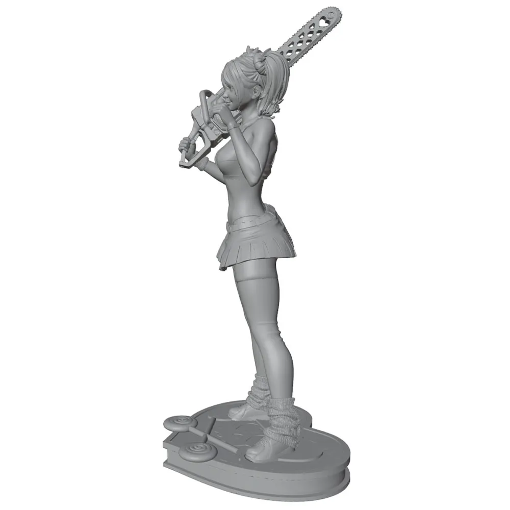 Figura resina sin pintar para juegos rol – Chica con sierra y piruleta - imagen 4