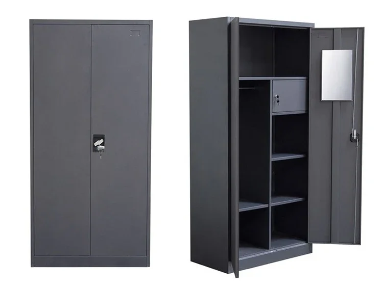 Modern Style Home Furniture Black Steel Wardrobe Cabinets Metal Locker Closet 2 Doors Swing Door