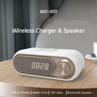 WD-300 Smart Phones Wireless Charging Speaker BT5.0 Multi-function Subwoofer Alarm Clock FM Radio Speakers Support TF Card AUX