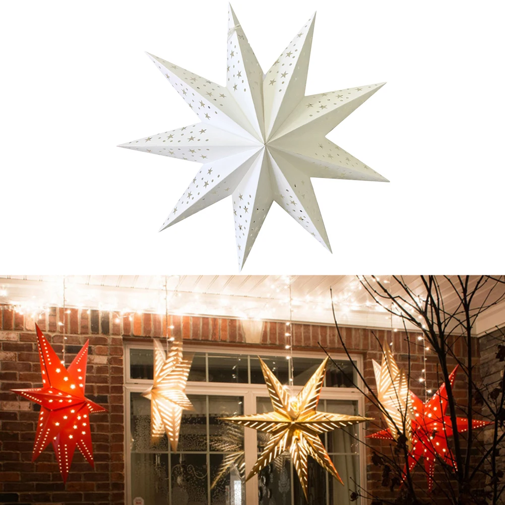 Lanterne lumineuse en forme d'étoile évidée, lanterne pliante en papier LED, décoration de festival et de fête, blanc, 45cm