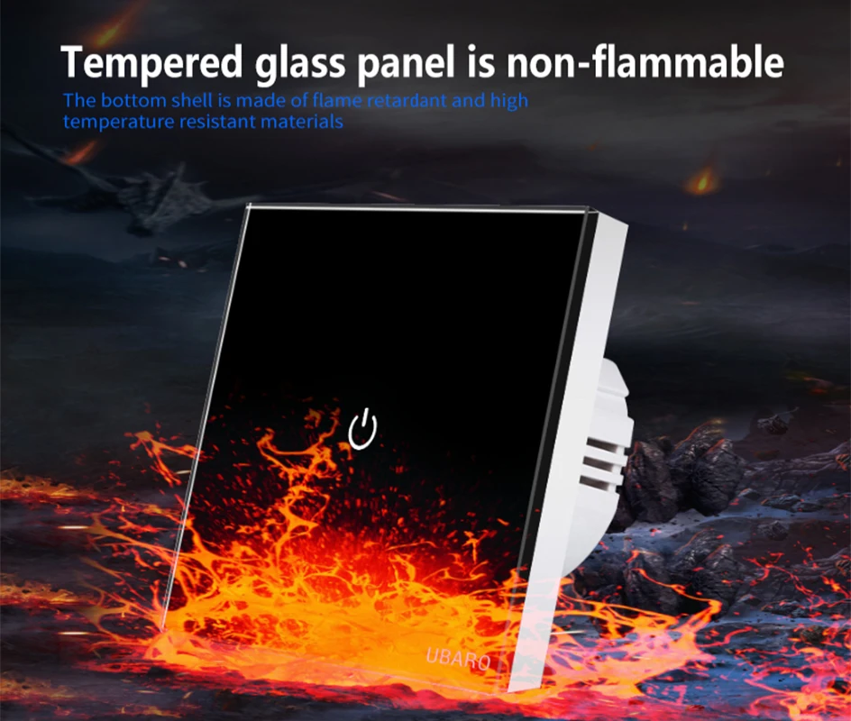 UBARO Eu Wand Touch Schalter Luxus Glas Panel Led-anzeige Power Licht Sensor Taste Live Draht Control Schalter 1/2/3 Gang – Detail 5