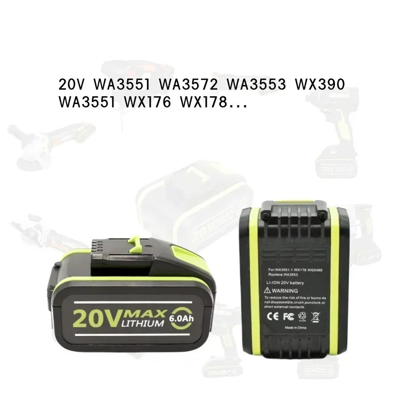 18000mAh Replacement Worx 20V Max Li-Ion Battery WA3551 WA3551.1 WA3553 WA3641 WX373 WX390 Rechargeable Battery Tool